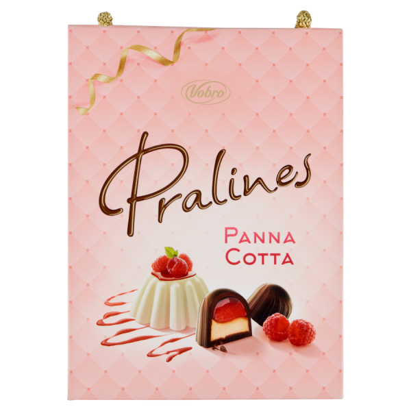 Praliny z czekolady (50%) z nadzieniem o smaku Panna Cotta z malinami