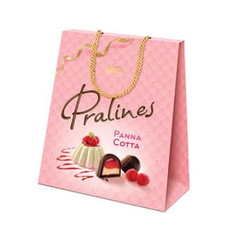 Praliny z czekolady (50%) z nadzieniem o smaku Panna Cotta z malinami