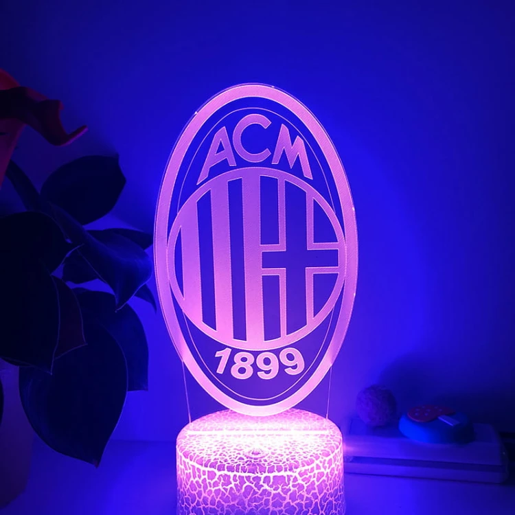 Lampka nocna 3D AC Milan – efektowna lampa LED na prezent dla kibica czerwono-czarnych.