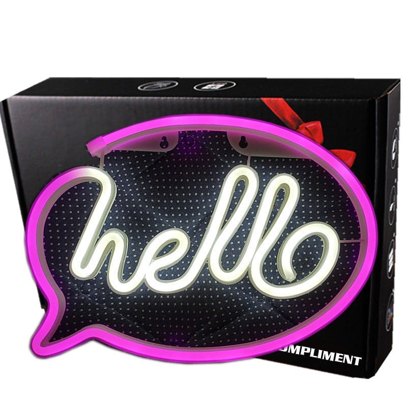 Neon Led Baterie/USB Lampka na ścianę Napis do pokoju Hello