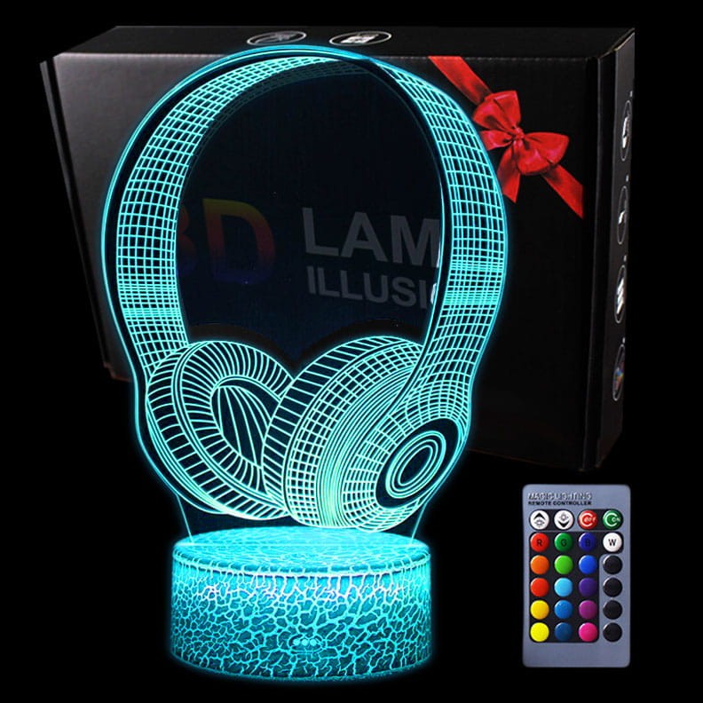 Lampka 3D nocna led usb na prezent Słuchawki