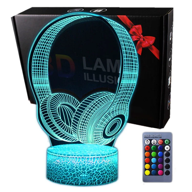 Lampka 3D nocna led usb na prezent Słuchawki