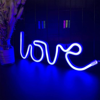 Neon LED USB/baterie  lampka na ścianę Napis do pokoju znak neonowy  Love niebieski