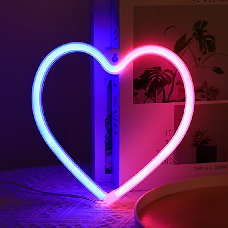 Neon led na ścianę znak  serce napis neonowy йрóżowy - niebieski