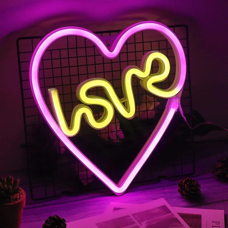 Neon led na ścianę znak serce love napis neonowy