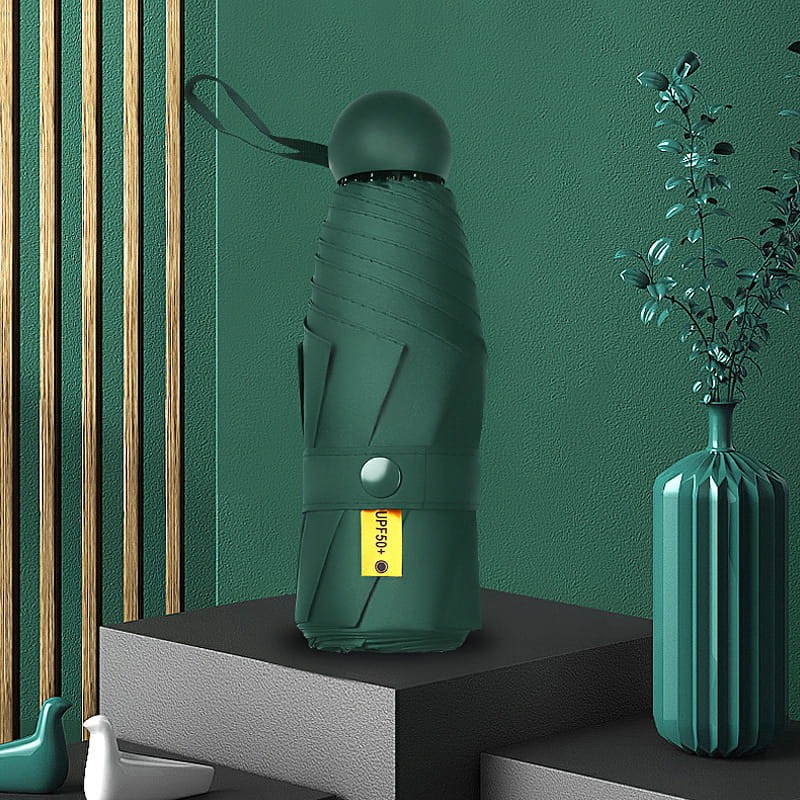 Zielona parasolka mini w kapsułce – składana UV50+, z etui i oryginalnym opakowaniem. Idealna do torebki lub na prezent.