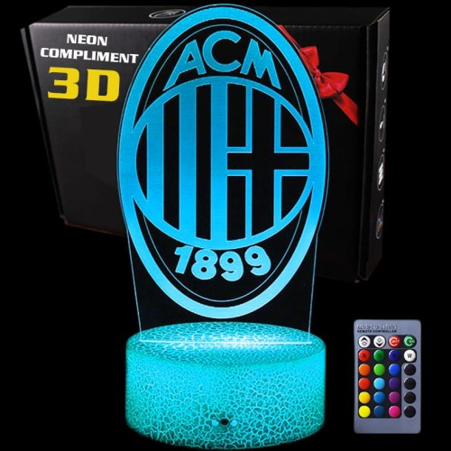 Lampka nocna 3D LED AC Milan – stylowy gadżet do pokoju kibica włoskiego klubu.