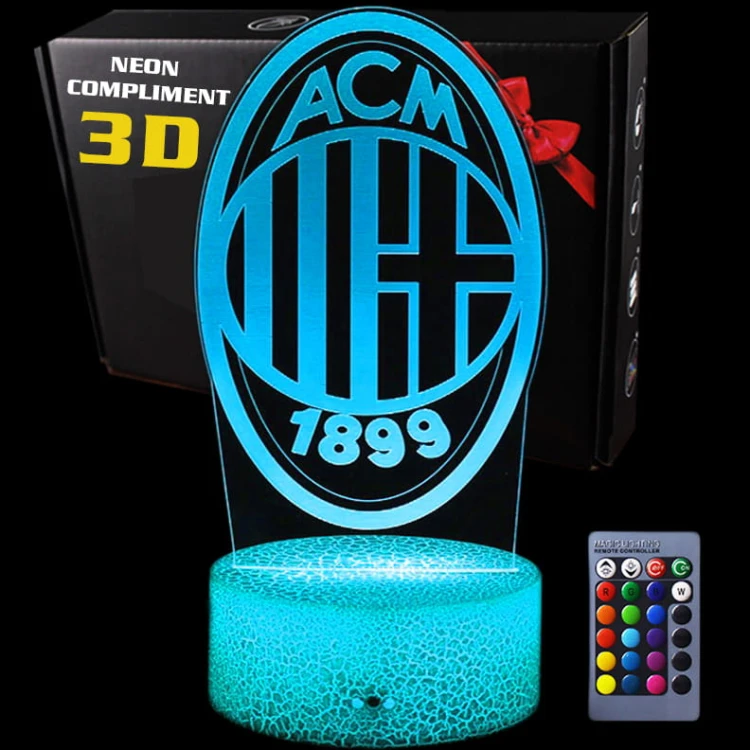Lampka nocna 3D LED AC Milan – stylowy gadżet do pokoju kibica włoskiego klubu.