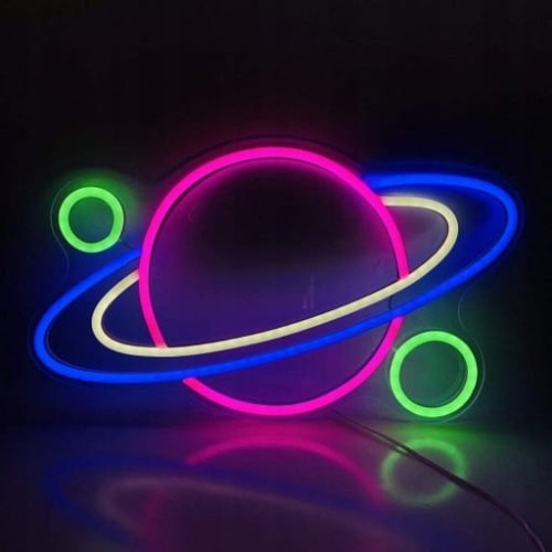 Duży Gotowy Neon led USB duży na ścianę Planeta