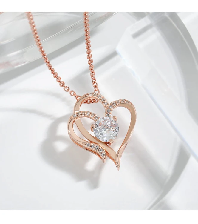 Luksusowa biżuteria marki "Bamuer"— naszyjnik z napisem sterlingowego srebra 925 (Silver Plated) w kształcie serca z cyrkonią