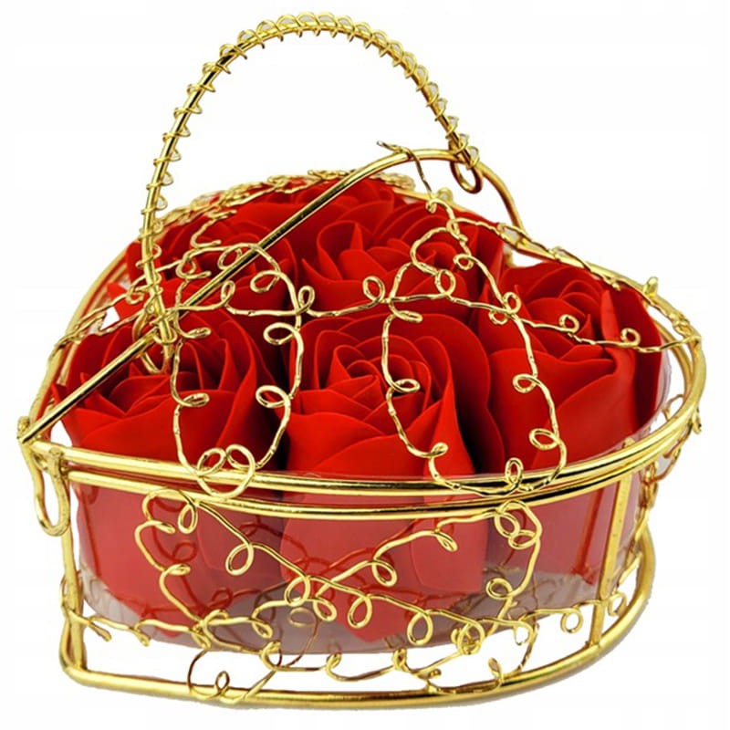 PREZENT DZIEŃ MAMY KOBIETY DZIEWCZYNY RÓŻE MYDLANEKoszyczek w kształcie serca z czerwonymi różami mydlanymi – elegancki upominek na każdą okazję.