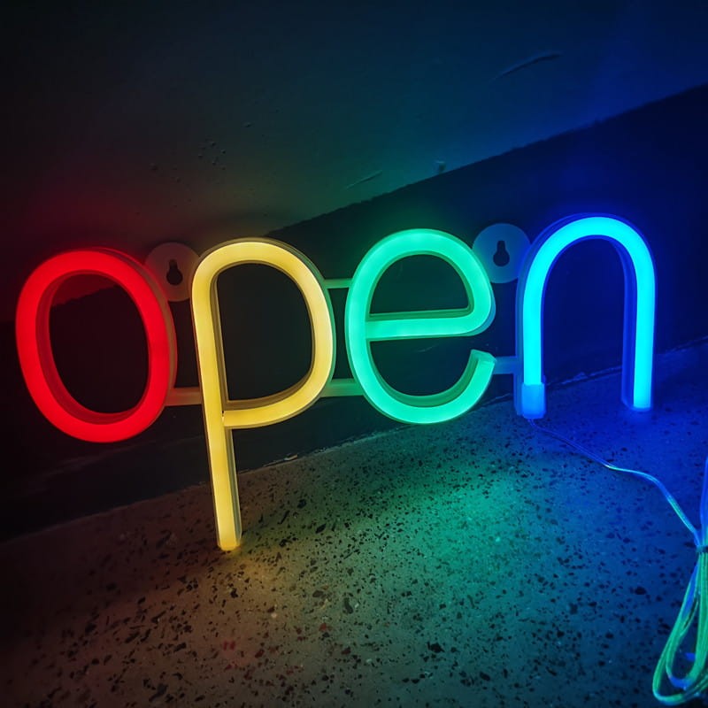 Neon LED USB/baterie lampka na ścianę Napis do pokoju znak neonowy OPEN