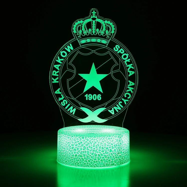 Lampka 3D nocna Wisła Kraków – kompaktowa lampa LED USB dla kibiców Białej Gwiazdy.