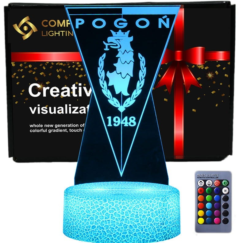 Lampka 3D Pogoń Szczecin – nowoczesna lampa LED USB z pilotem, idealna do pokoju kibica.