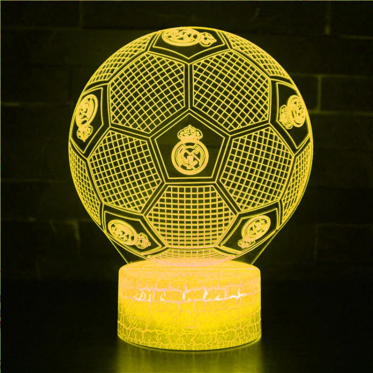 Lampa 3D LED Real Madryt – piłka nożna z podświetleniem LED, sterowana pilotem, zasilanie USB.