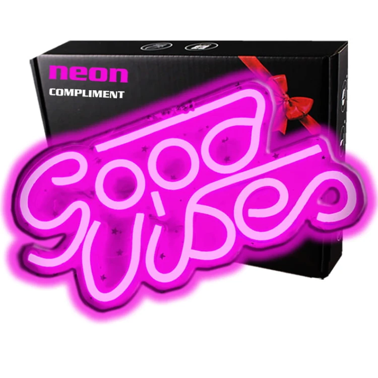 Compliment Neon Duży LED USB Na ścianę Good Vibes różowy