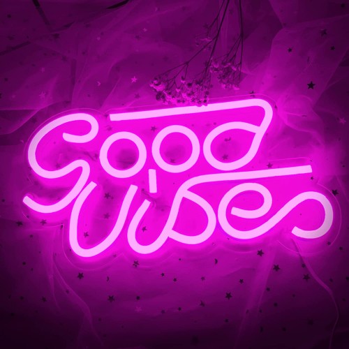 Compliment Neon Duży LED USB Na ścianę Good Vibes różowy