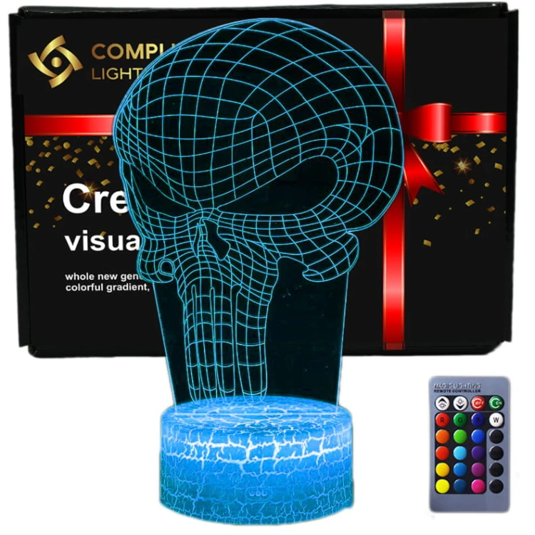 3D lampka nocna dla dzieci - Czaszka Punisher