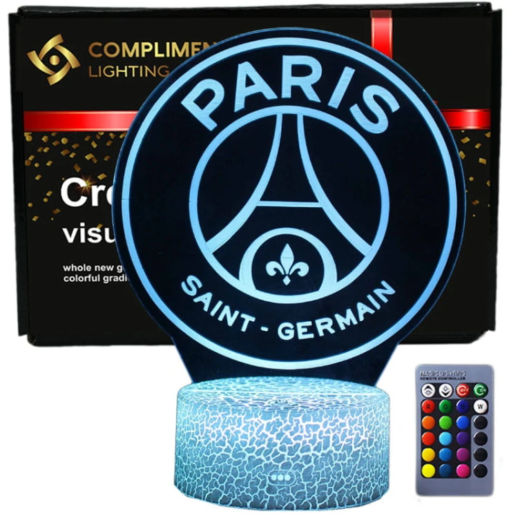 Lampka 3D Paris Saint-Germain – idealna do pokoju kibica PSG i jako wyjątkowy prezent dla fana piłki nożnej.