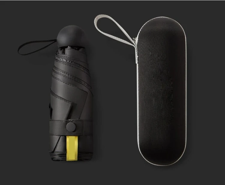 Czarna mini parasolka w twardym etui – składana, lekka, z ochroną UV i wodoodporna. Elegancki prezentowy zestaw.