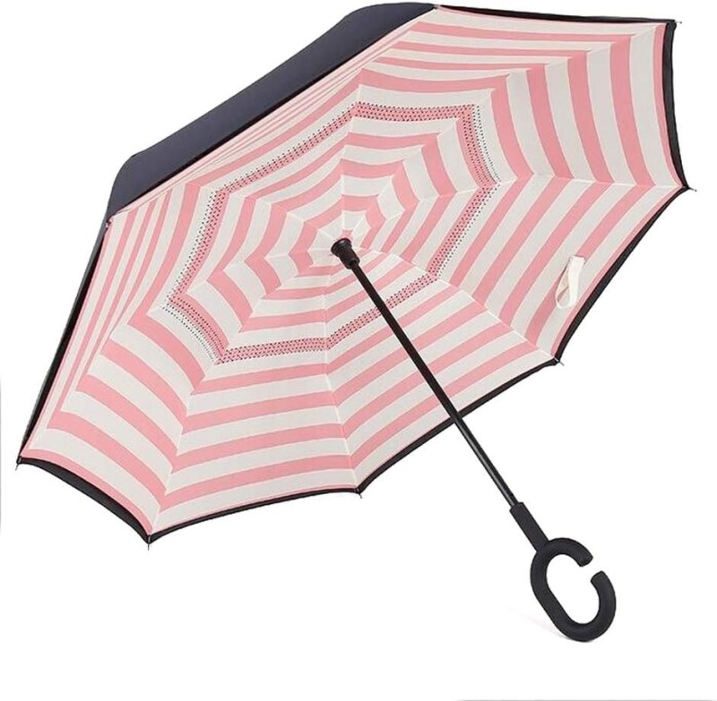 przeciwdeszczowa dwuwarstwowa składana odwrotna parasolka zebra różowa