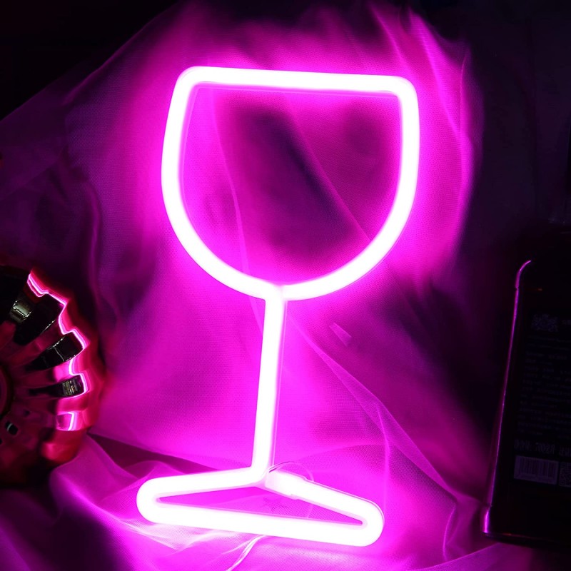 Neon Led Baterie/USB Lampka na ścianę Napis do pokoju Kieliszek do wina