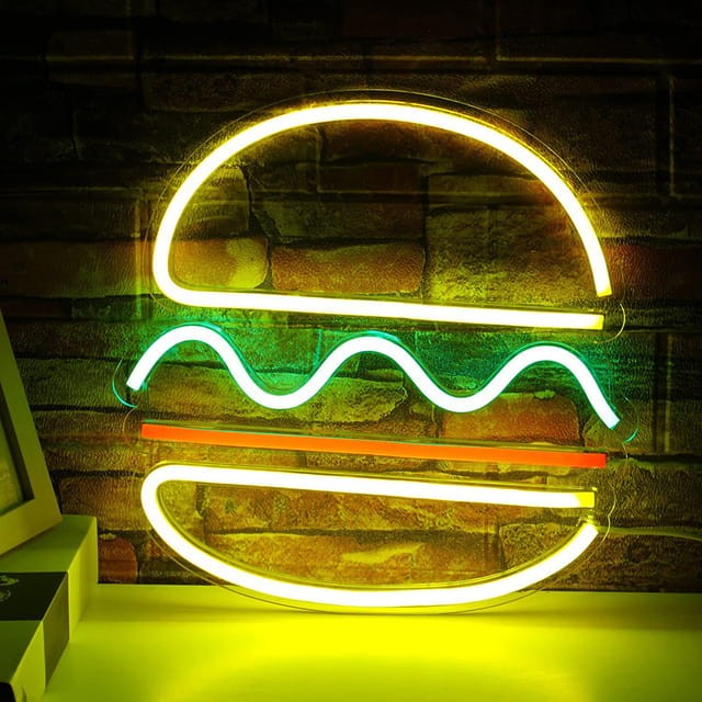 Duży Neon LED USB lampka na ścianę Napis do pokoju znak neonowy Hamburger