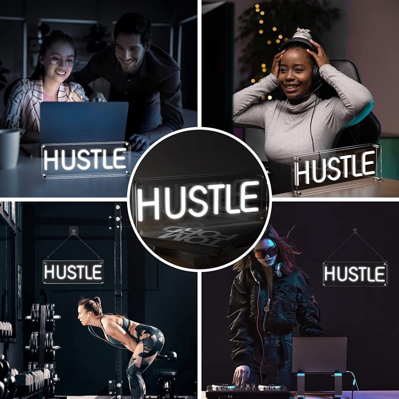 Duży Gotowy Neon led USB na ścianę Hustle