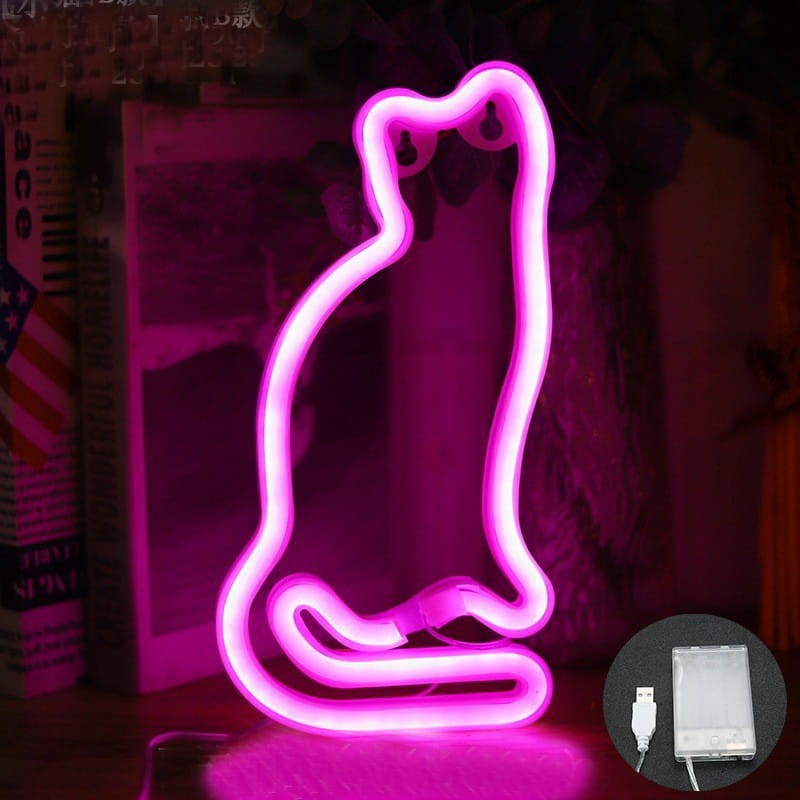 Neon LED „Kotek” –  różowe światło, urocza ozdoba na ścianę do każdego wnętrza.