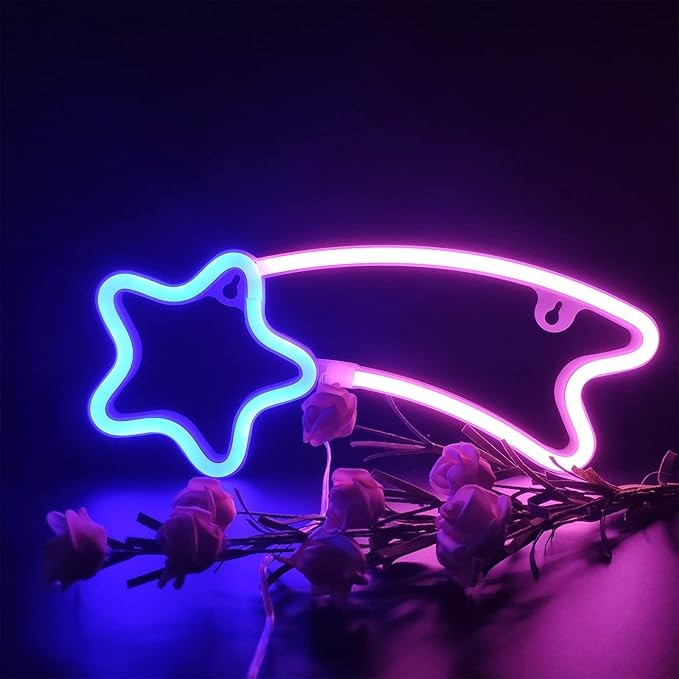 Gotowy Neon led USB/baterie na ścianę znak Meteor Niebieski Gwiazda