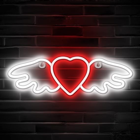 Neon LED Baterie/USB Na ścianę Anielskie Serce