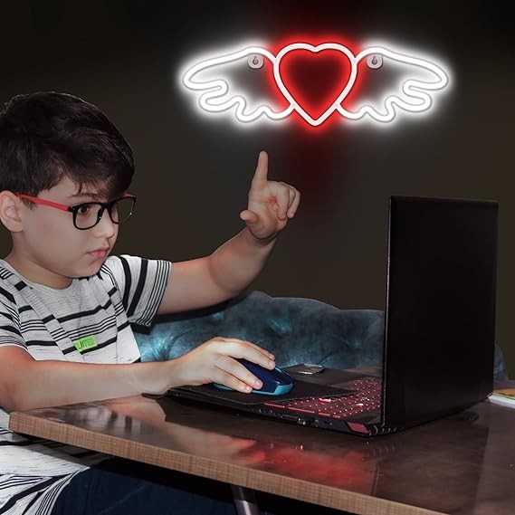 Neon LED Baterie/USB Na ścianę Anielskie Serce