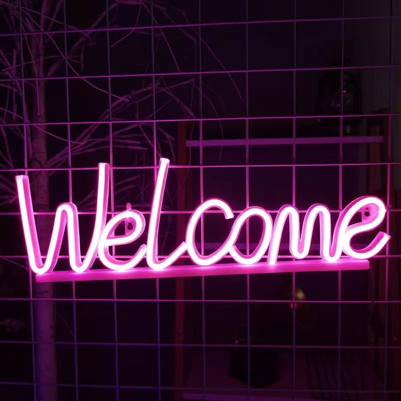 Neon LED Baterie/USB Na ścianę Welcome