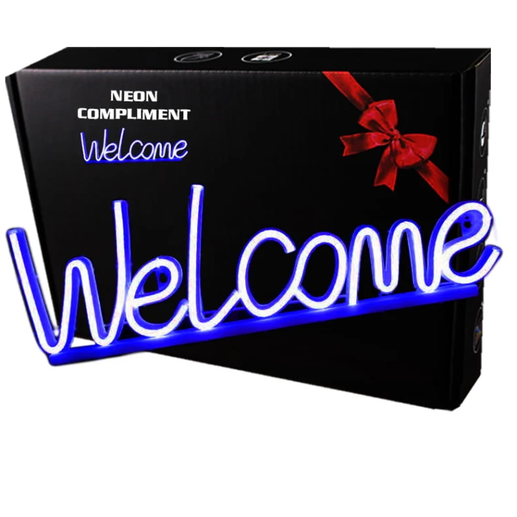 Neon LED USB/baterie lampka na ścianę Napis do pokoju znak neonowy Welcome niebieski