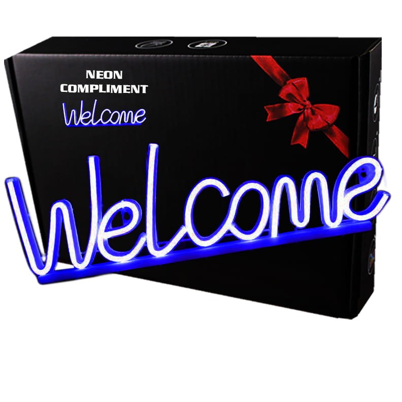 Neon LED USB/baterie lampka na ścianę Napis do pokoju znak neonowy Welcome niebieski
