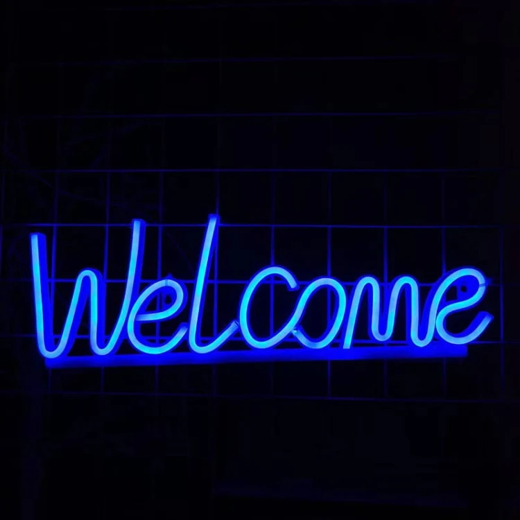 Neon LED USB/baterie lampka na ścianę Napis do pokoju znak neonowy Welcome niebieski
