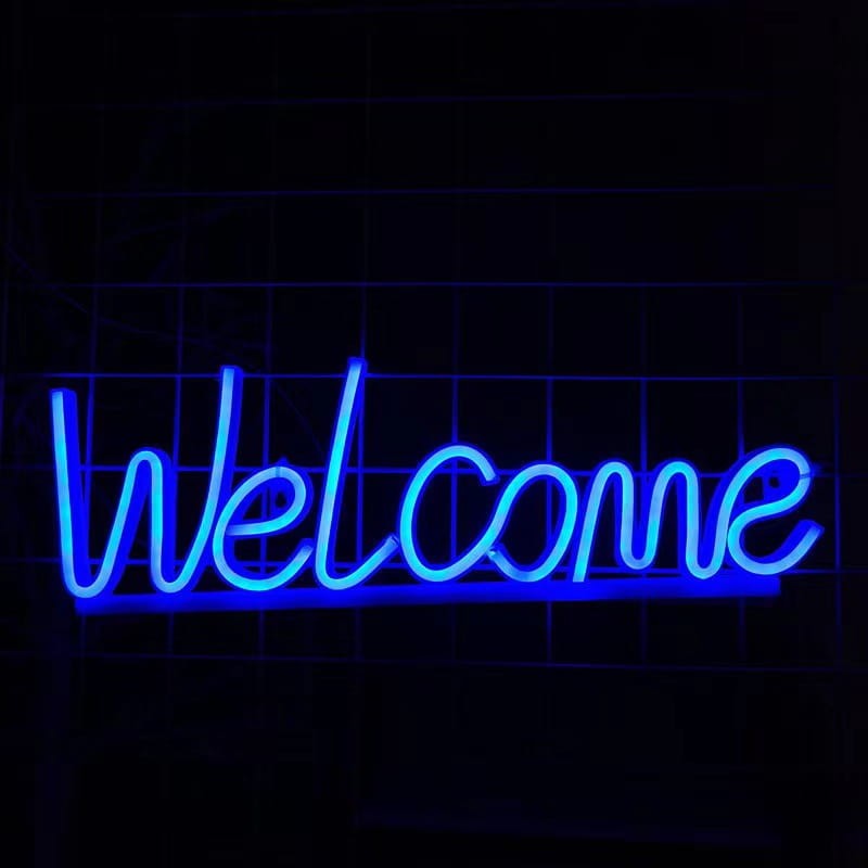 Neon LED USB/baterie lampka na ścianę Napis do pokoju znak neonowy Welcome niebieski