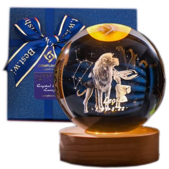 Lampka nocna 3D Kryształowa Kula Znak Zodiaku Lew Talizman