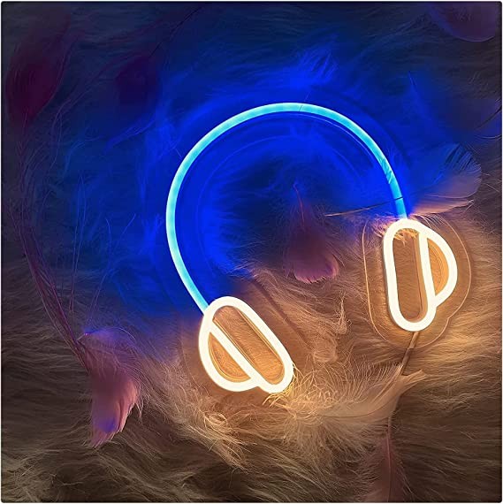 Duży Gotowy Neon led USB na ścianę Słuchawki