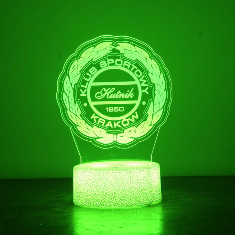 Lampka 3D LED Hutnik Kraków – nowoczesna nocna lampa dla wiernych kibiców biało–niebieskich.