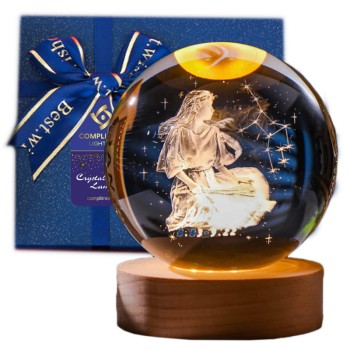 Lampka nocna 3D Kryształowa Kula Znak Zodiaku Panna Talizman