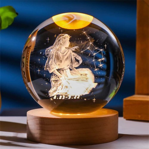 Lampka nocna 3D Kryształowa Kula Znak Zodiaku Panna Talizman