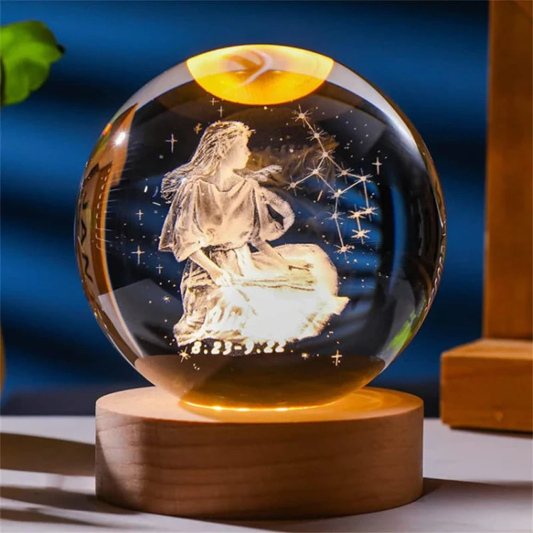 Lampka nocna 3D Kryształowa Kula Znak Zodiaku Panna Talizman