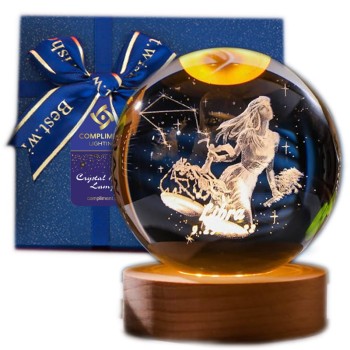 Lampka nocna 3D Kryształowa Kula Znak Zodiaku Waga Talizman
