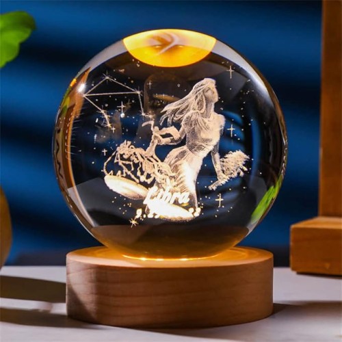 Lampka nocna 3D Kryształowa Kula Znak Zodiaku Waga Talizman