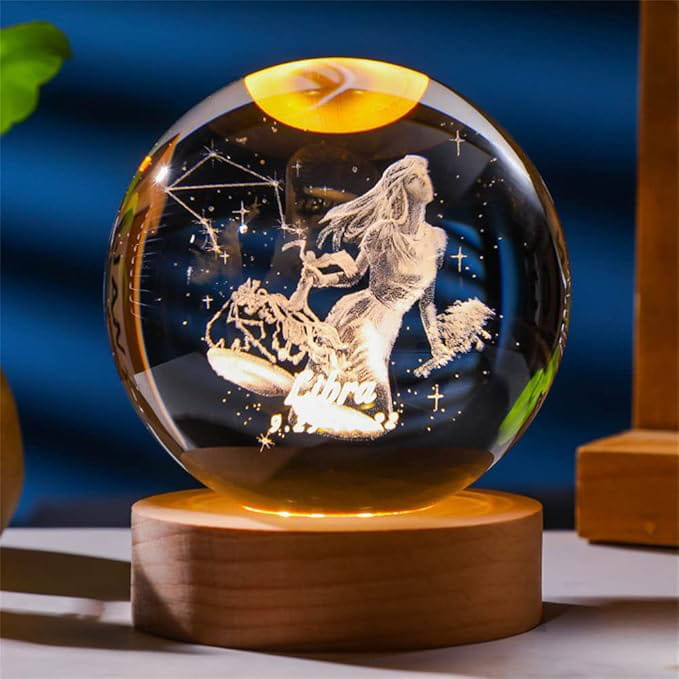 Lampka nocna 3D Kryształowa Kula Znak Zodiaku Waga Talizman