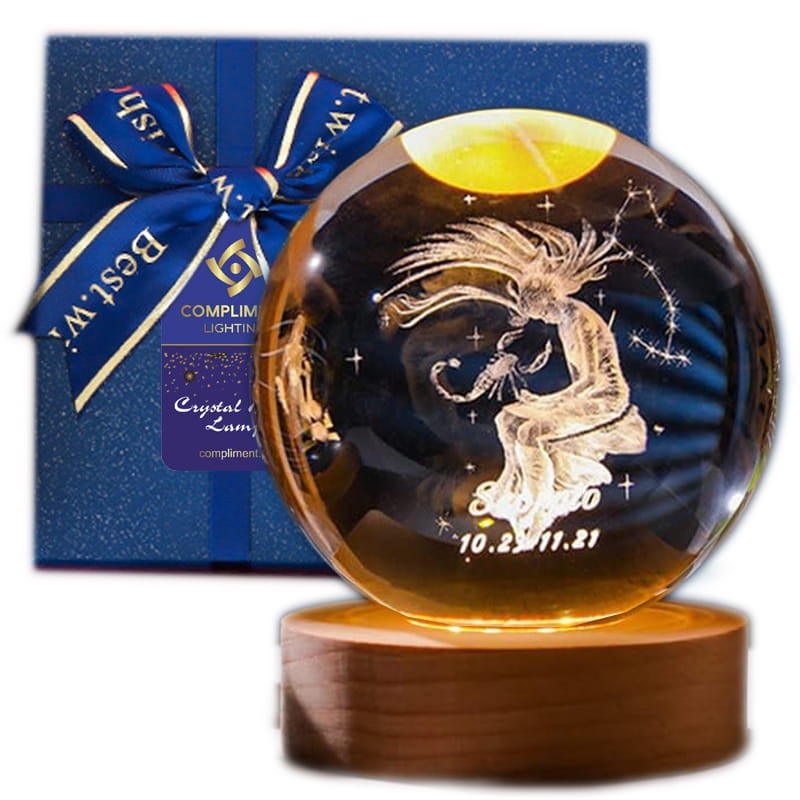 Lampka nocna 3D Kryształowa Kula Znak Zodiaku Skorpion Talizman