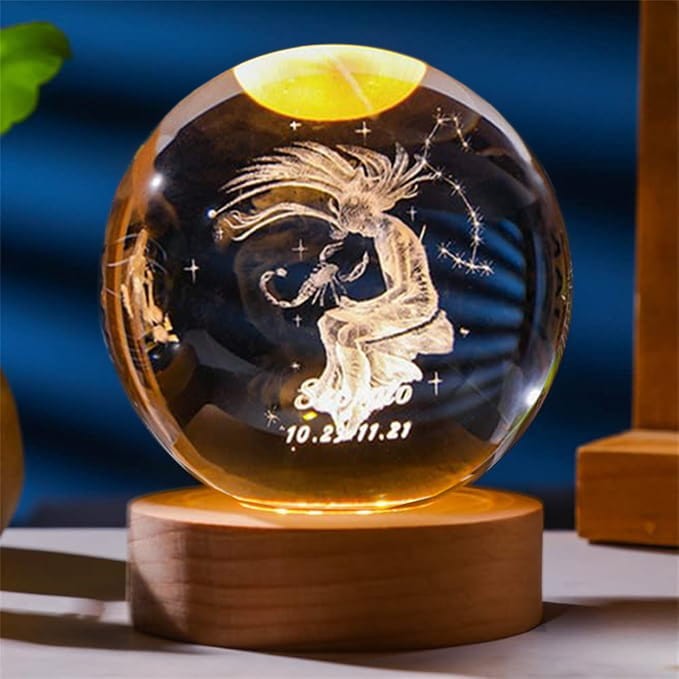Lampka nocna 3D Kryształowa Kula Znak Zodiaku Skorpion Talizman