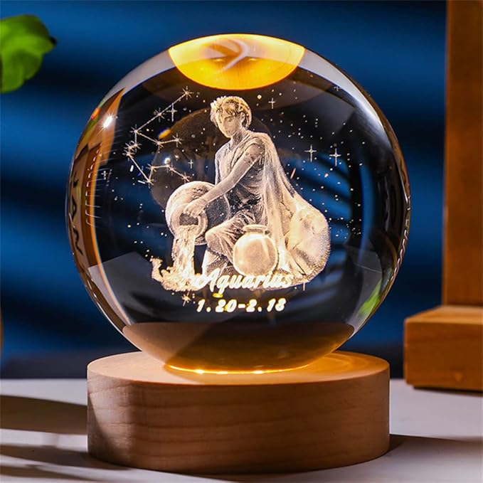 Lampka nocna 3D Kryształowa Kula Znak Zodiaku Wodnik Talizman