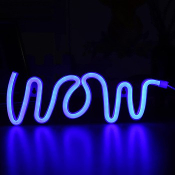 Neon LED USB/baterie  lampka na ścianę Napis do pokoju znak neonowy  WOW niebieski